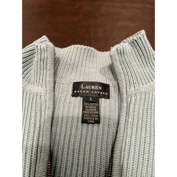 Lauren Ralph Lauren Women’s Full Zip Cable knit Sweater Cream Mock Neck Large - Picture 2 of 6